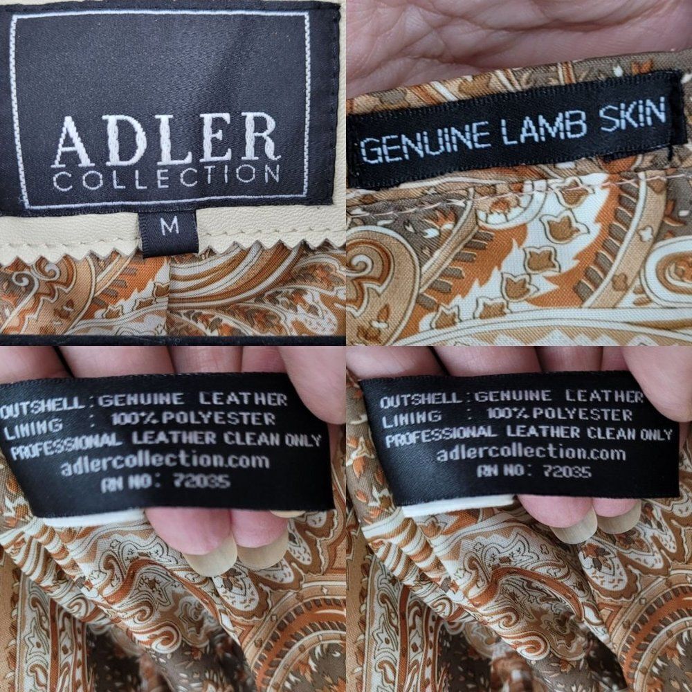Adler Collection Lamb Skin Leather Moto Jacket M Cream Retro 70s Studded Zip - Picture 3 of 16